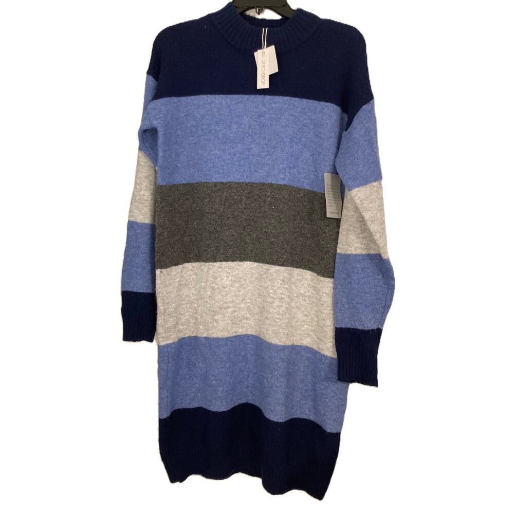 Stitchdrop Soft Knit Crew/Mock Sweater Dress Sz Medium in Blue/Gray Stripes NWT